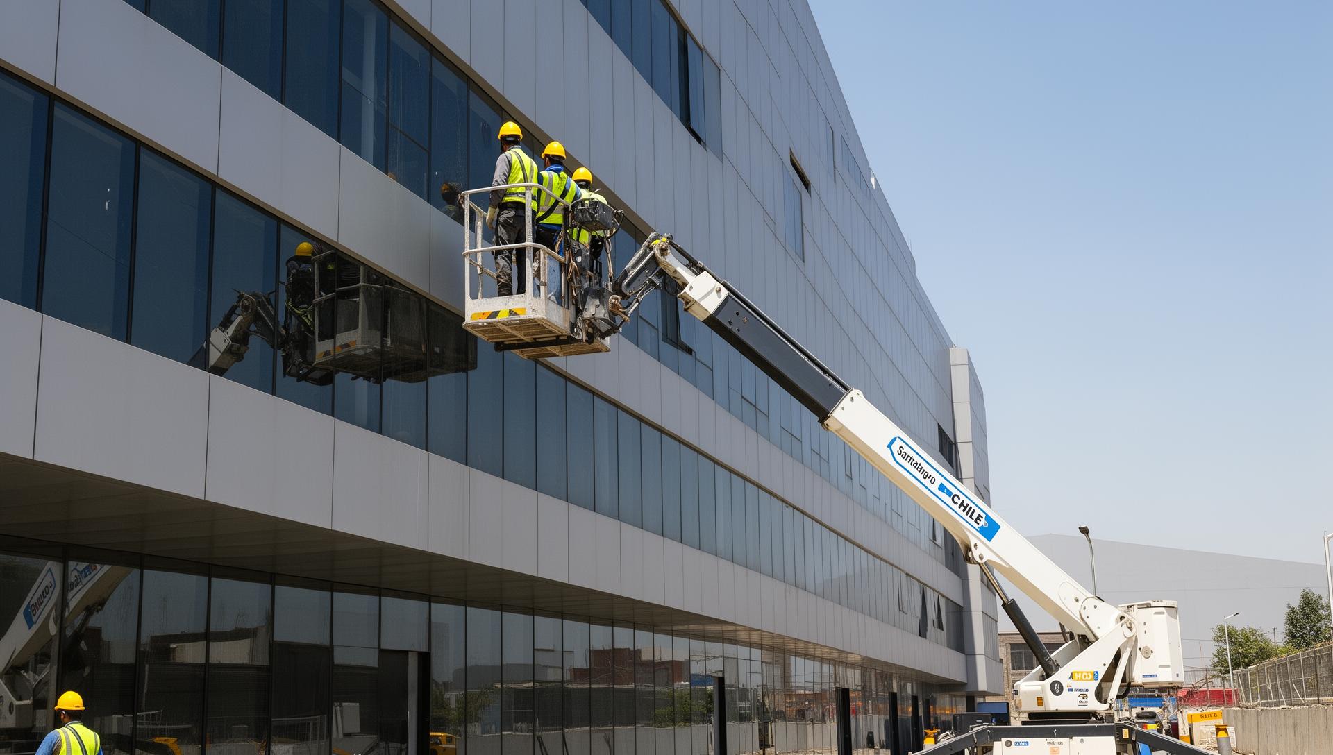 Plataforma elevadora PlusRental operando en obra profesional en Santiago